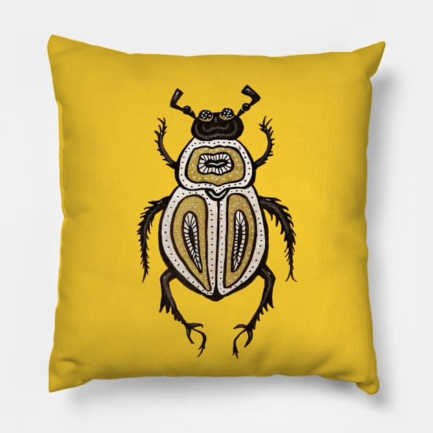 Fun Beetle Abstract Decorative Ink Art Pillow by Boriana Giormova