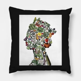 Queen Elizabeth print, queen memorial print, queen in vegetables, tribute gift, queen artwork, queen elizabeth II art Pillow