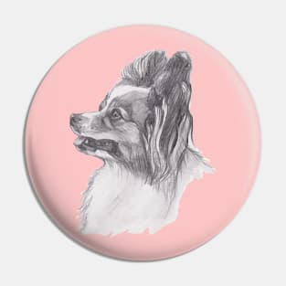 Classic Papillon Dog Profile Drawing Pin