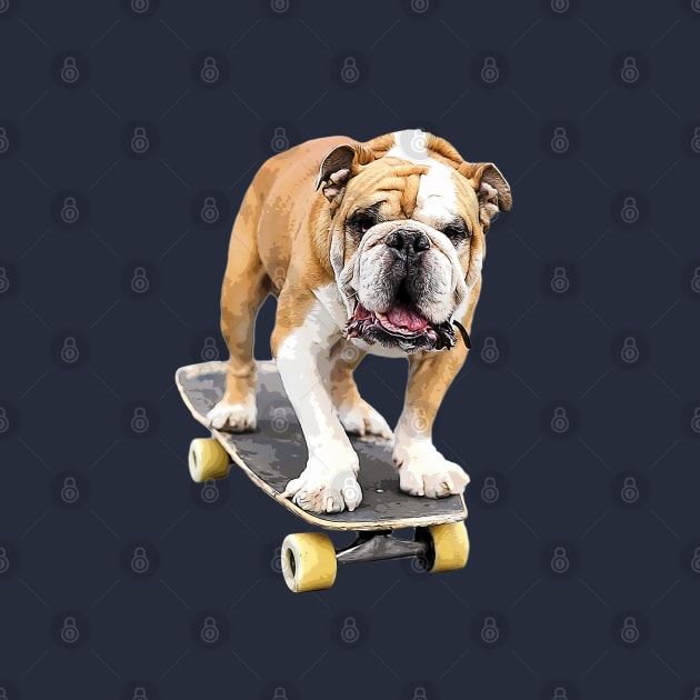 Bulldog on Skateboard Cute Puppy Dog British American Aussie by ElegantCat