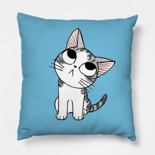 Confused Cat Blue Pillow