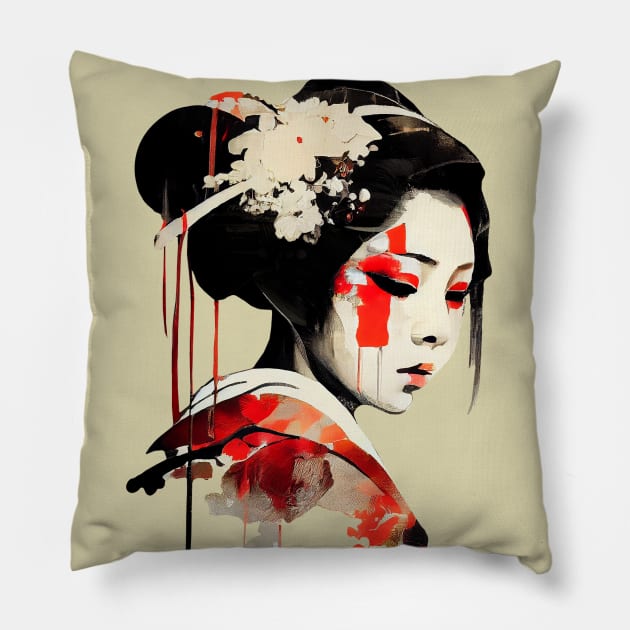 Geisha ink painting Pillow by KOTOdesign