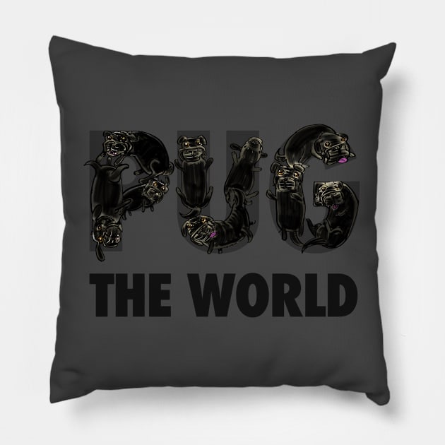 Pug The World Dark Mode Pillow by spclrd