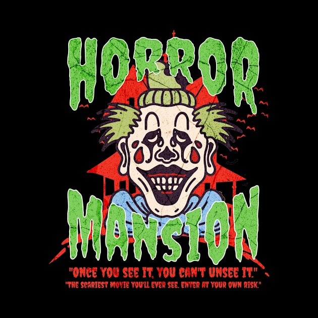 Scary Clown Halloween Horror Mansion T-Shirt | Movie Poster by InktuitionCo