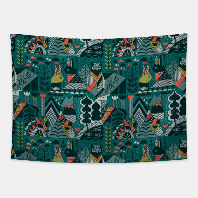 Scandinavian Forest animals Tapestry by kostolom3000