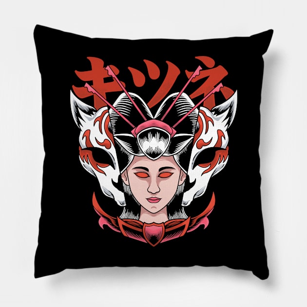 GEISHA KITSUNE Pillow by OXVIANART