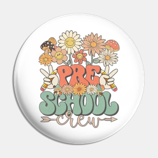 Back To School Retro Groovy Wildflower Preschool Crew Funny Teacher Girls Pin