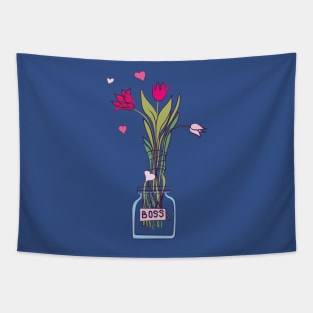 Girl boss tulip flowers in vase Tapestry