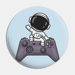 Cute Astronaut Waving Hand On Controller Cartoon Pin