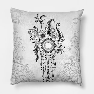 Floral design in black and white, doodle Pillow