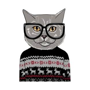 Grey Kitty Ugly Christmas Sweater T-Shirt