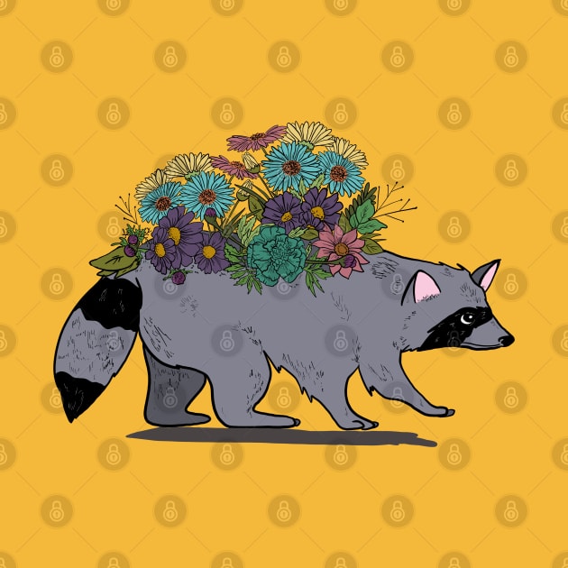 Raccoon with Wildflowers, Trash Panda by ketchambr