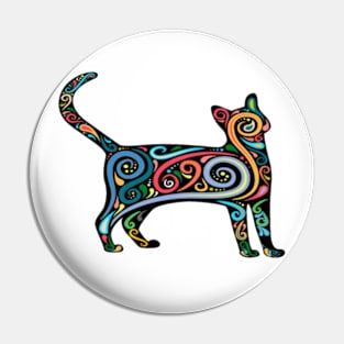 cat silhouette with colorful Design - Gifts Pin