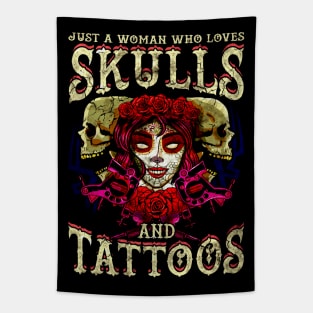 Woman Who Loves Skulls And Tattoos Tapestry