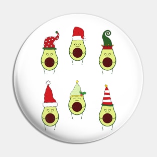 Happy Christmas Avocadoes in Hats Pin