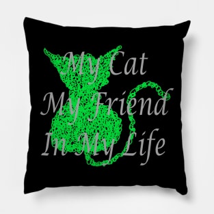 Scribble Green Cat Pillow