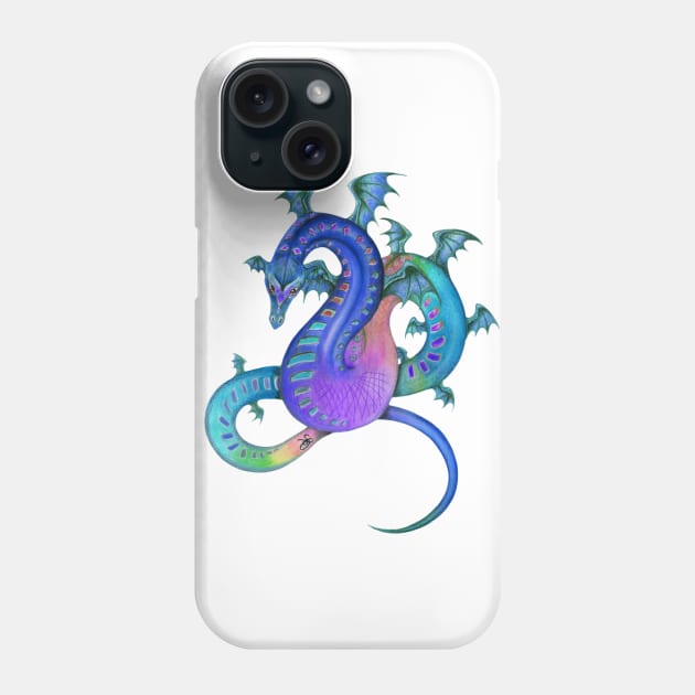 Fabulous Rainbow Dragon in Royal Blue, Teal, and Purple Phone Case by Sandra Staple