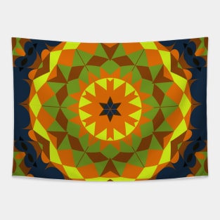 Retro Mandala Flower Orange Yellow Green and Blue Tapestry