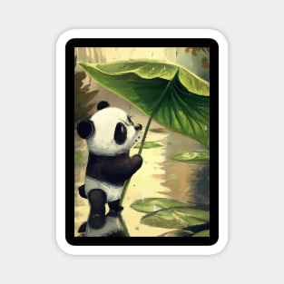 Panda with Leaf Umbrella Magnet