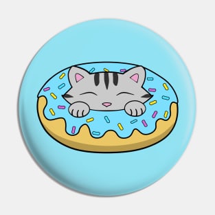 Blue Doughnut Kitten Pin