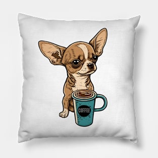 Cute Coffee And Chihuahuas Graphic Dog Owner and Lovers Pillow