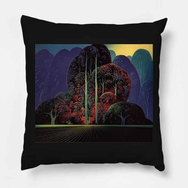 Eyvind Earle - softening-shades-of-twilight Pillow by QualityArtFirst