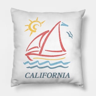 1980s Vintage Style / California Aesthetic Sailboat Faded Design Pillow