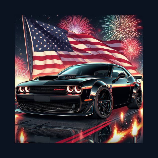 Dodge Challenger Hellcat and The American Flag by Gas Autos by GasAut0s