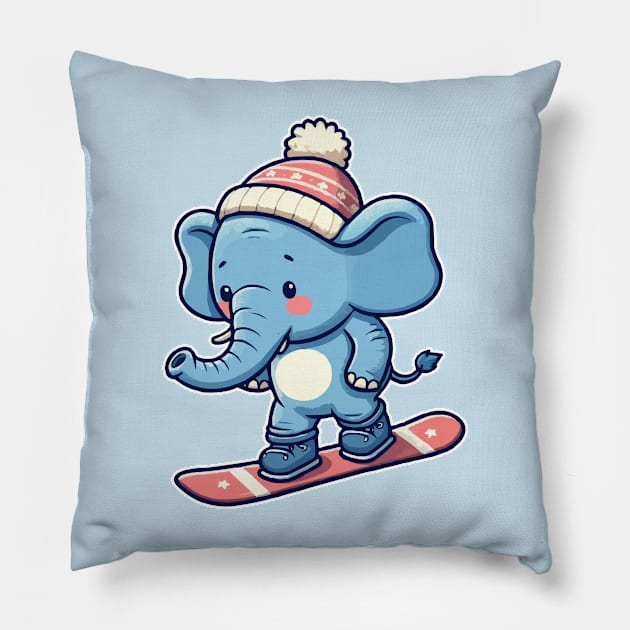 Funny elephant Snowboarding Pillow by fikriamrullah