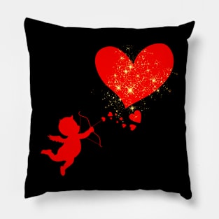 Red cupid shoots red heart with gold Pillow