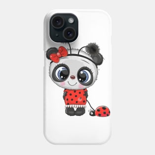 Cute panda girl with a ladybug on a leash Phone Case