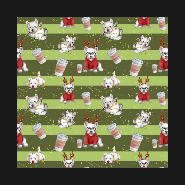 Christmas Westies green pattern by ArtInPi