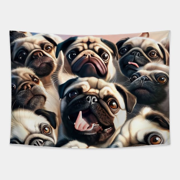 Dog Pugs Wild Nature Funny Happy Humor Photo Selfie Tapestry by Cubebox