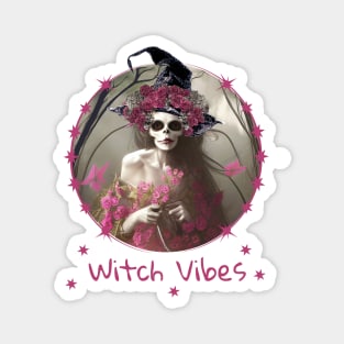 Good Witch and flowers in dark forest for cute Halloween,scary, spooky gothic floral lady Magnet