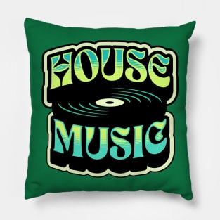 HOUSE MUSIC  - Groovy Vinyl (lime/blue) Pillow