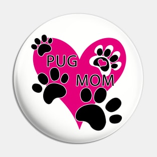 Pug Mom Big Pink Heart Dog Paw Prints Pin