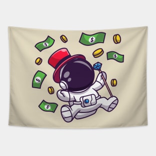 Cute Rich Astronaut Floating With Money Cartoon Tapestry