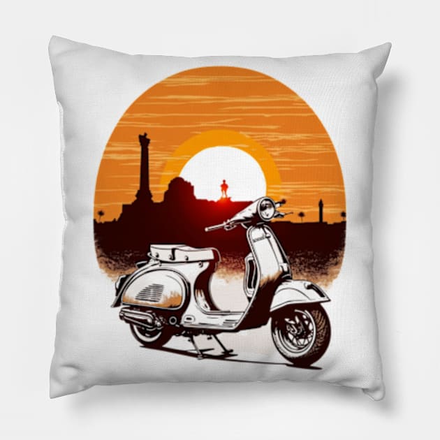 Vespa Sunset Design - Original Artwork Pillow by Labidabop