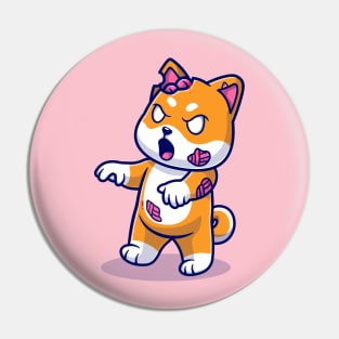 Cute Shiba Inu Dog Zombie Cartoon Pin