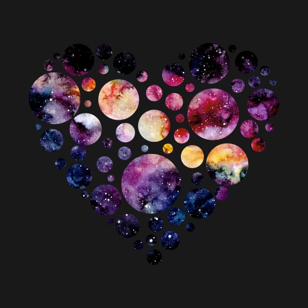 Heart with Watercolor Nebula and Starry Sky by Cordata