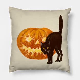 Black Cat and Pumpkin - Vintage Halloween Pillow