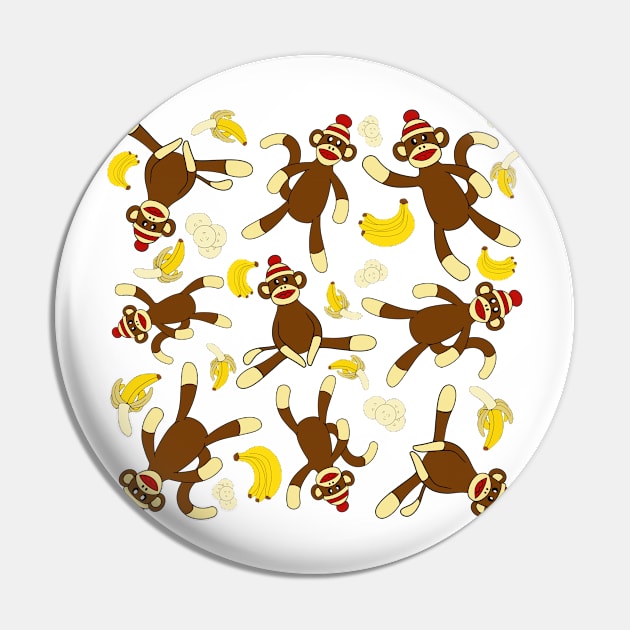 Sock Monkey & Bananas All Over Print Pin by DiaperedFancy