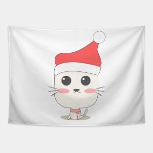 Cat with Santa hat Tapestry