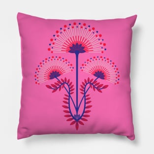 MIMOSA Art Deco Floral in Bright Red Royal Blue Pink - UnBlink Studio by Jackie Tahara Pillow