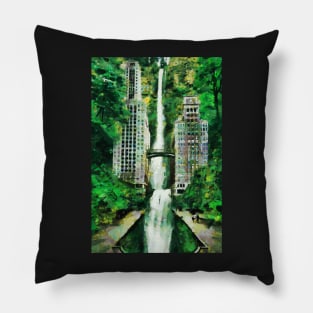 Hotel hidden in the jungle with waterfall Pillow