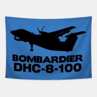 Bombardier Dash 8-100 Silhouette Print (Black) Tapestry