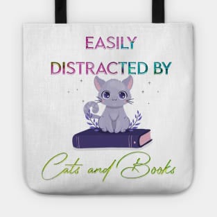 easily distracted by cats and books Tote