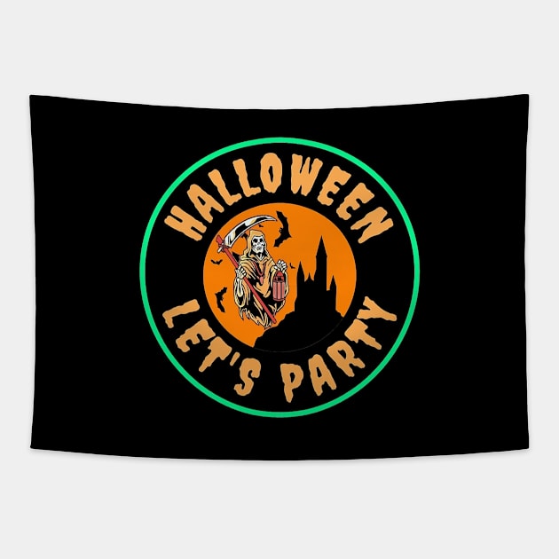 Halloween Let's Party, Funny Halloween Party,Happy Halloween Day,Funny Spooky Vibes, Funny Pumpkin Gift Tapestry by Customo