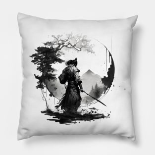 Sumi-e art samurai Pillow