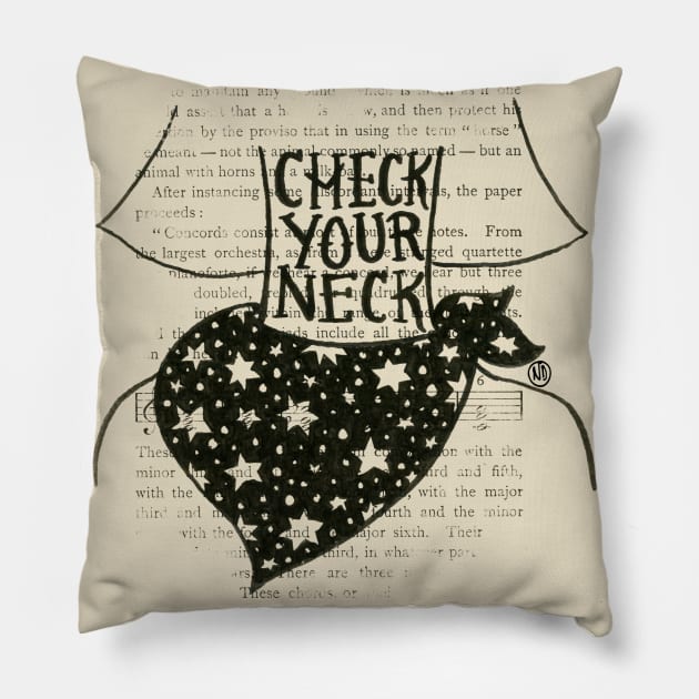 Check Your Neck Female2- black design Pillow by Polkadotdreamer